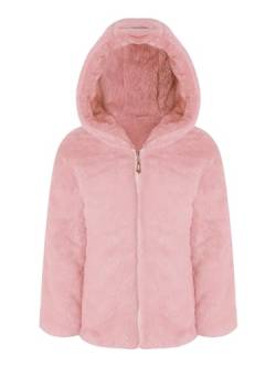 Agoky Mädchen Plüsch Mantel Flauschige Jacke mit Reisverschluss Kapuzen Übergangsjacke Warm Herbt Winter Jacket Eule Outwear Rosa 122-128 von Agoky