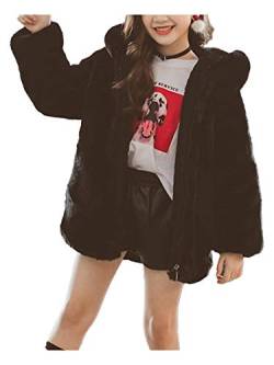 Agoky Mädchen Plüsch Mantel Flauschige Jacke mit Reisverschluss Kapuzen Übergangsjacke Warm Herbt Winter Jacket Eule Outwear Schwarz 122-128 von Agoky