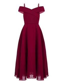 Agoky Mädchen Sommer Kleid Schulterfreies Partykleid mit Rüschen Hohe Taille Kommunionkleid Midi Taufkleid lang Hochzeits Brautjungfernkleid Burgundy C 152 von Agoky