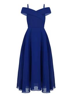 Agoky Mädchen Sommer Kleid Schulterfreies Partykleid mit Rüschen Hohe Taille Kommunionkleid Midi Taufkleid lang Hochzeits Brautjungfernkleid Royal Blau C 152 von Agoky