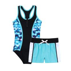 Agoky Mädchen Tankini Set mit Shorts und Rock 3 PCS Badeanzug Oberteile Tank Top Baderock Badeslip zum Schwimmen Schwimmanzug in Lila gr. 98-164 Blau B 170-176 von Agoky