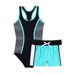 Agoky Mädchen Tankini Set mit Shorts und Rock 3 PCS Badeanzug Oberteile Tank Top Baderock Badeslip zum Schwimmen Schwimmanzug in Lila gr. 98-164 Minzgrün 134-140 von Agoky