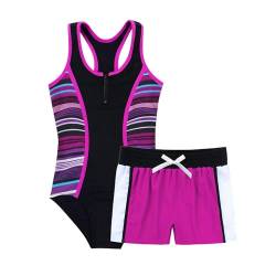 Agoky Mädchen Tankini Set mit Shorts und Rock 3 PCS Badeanzug Oberteile Tank Top Baderock Badeslip zum Schwimmen Schwimmanzug in Lila gr. 98-164 Rosenrot 170-176 von Agoky