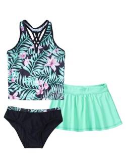 Agoky Mädchen Tankini Set mit Shorts und Rock 3 PCS Badeanzug Oberteile Tank Top Baderock Badeslip zum Schwimmen Schwimmanzug in Lila gr. 98-164 Sommerlilie Rosa B 170-176 von Agoky