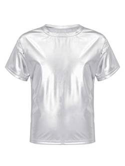 Agoky Mädchen Unterhemd glänzend Träger Top Tank Tops ärmellos T-Shirts Sommer Unterwäsche Party Kostüm Silber C 128 von Agoky