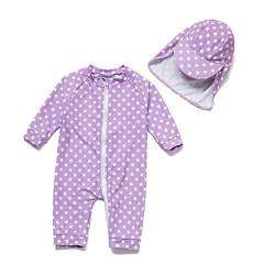 Agreeone Baby Sonnenanzug Halbarm Bademode UPF 50+ Sonnenschutz Mädchen Badeanzug mit Langem Reißverschluss (18-24 Monate Lila Punkt) von Agreeone