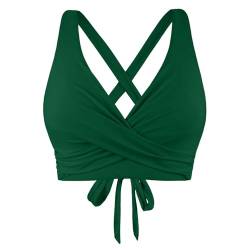 Ahagogo Bikini Oberteil Große Brüste Rückenfreies Oberteil Bikini Damen Push Up Wickeloptik Lace Up Bikini Top V Ausschnitt Badeanzug Top Sommer Strand Bikini Top Swimsuit Oberteil (Green, XXL) von Ahagogo