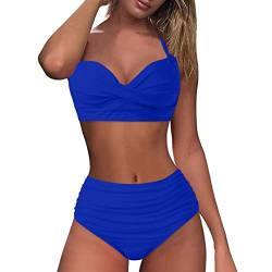 Ahagogo Damen Bikini Set Rüschen Bikinioberteil High Waist Bikini Mit bedruckter Badehose Zweiteiliger Bauchweg Bademode Retro Zweiteiliger Badeanzug Strandkleidung von Ahagogo