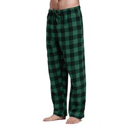 Weihnachts Pyjama Haushose Herren Schlafhose Herren Lang Pyjama Hosen Herren Schlafanzug Hose Herren Rot Kariert Christmas Pyjama Couple Pyjama Set Flanellhose Herren (#13A-Green, XL) von Ahagogo