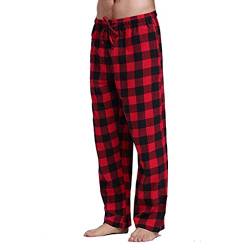 Weihnachts Pyjama Haushose Herren Schlafhose Herren Lang Pyjama Hosen Herren Schlafanzug Hose Herren Rot Kariert Christmas Pyjama Couple Pyjama Set Flanellhose Herren (Red, XL) von Ahagogo
