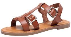 Ahannie Mädchen Sommer Riemchensandalen,Kinder Sandale mit Riemen und Schnalle(GD820-Bräunen-EU 25/US 9/UK 8) von Ahannie