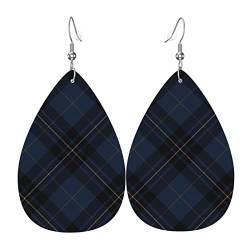 Blaue und schwarze schottische Tartan-Kunstleder-Tropfenohrringe für Teenager-Mädchen-Frauen-Tropfen-Ohrringe als Geschenk von Ahdyr