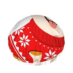 Corgi Dog Wiederverwendbare Duschhaube Weihnachten Roter Pullover Nordisches Schneeflockenmuster Cartoon Haustier Tier Große Duschhaube Duschhaarhaube, Badehaube, Haarabdeckung für Frauen, langes Ha von Ahdyr