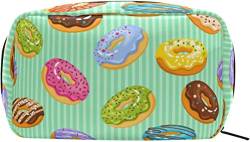 Donuts Green Stripes Make-up-Tasche, tragbare Organizer-Kosmetiktasche für Reisen, Make-up-Tasche, Geschenke, Kulturbeutel für den täglichen Gebrauch für Mädchen und Frauen von Ahdyr