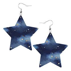 Dunkelblaue Nachthimmel-Ohrringe aus Kunstleder mit Sternen für Teenager-Mädchen und Frauen, Tropfen-Ohrringe, Geschenk von Ahdyr