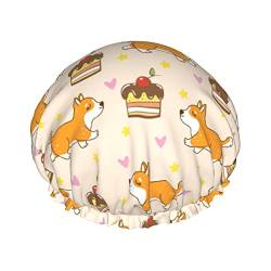 Duschhaube Cartoon Cute Corgi Dogs Badekappen Wasserdichte Haarkappe Doppelschicht Leichte Duschkappen Für Frauen Männer Kinder Teenager von Ahdyr