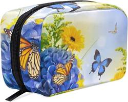 Frühlings-Schmetterlings-Blumen-Himmel-Make-up-Tasche Tragbare Organizer-Kosmetiktasche für Reisen, Make-up-Tasche, Geschenke, Kulturbeutel für den täglichen Gebrauch für Mädchen und Frauen von Ahdyr