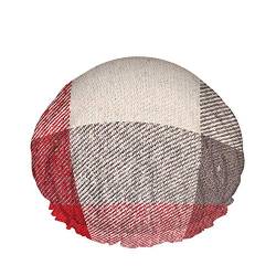 Gingham Duschhaube Fuzzy Rot und Grau Tartan Plaid Kariert Gitter Britischer Stil Große Badekappen für Damen Herren Mädchen Langes Haar Wasserdichte wiederverwendbare Hüte von Ahdyr