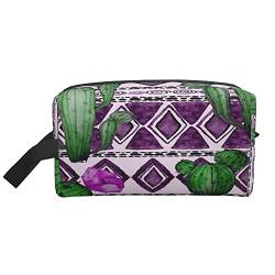 Kulturbeutel für Damen und Herren, wasserdichte Kosmetiktasche, Reise, Make-up-Tasche, Organizer mit Griff, Kakteen, Tropische Pflanze, Blume, Pueple, Boho-Print, Aufbewahrungstasche von Ahdyr