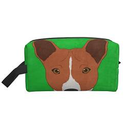 Kulturbeutel für Damen und Herren, wasserdichte Kosmetiktasche, Reise-Make-up-Tasche, Organizer mit Griff, Basenji-Hunde-Aufbewahrungstasche von Ahdyr