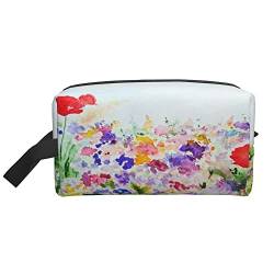 Kulturbeutel für Damen und Herren, wasserdichte Kosmetiktasche, Reise-Make-up-Tasche, Organizer mit Griff, Blumen- und Pflanzen-Aufbewahrungstasche von Ahdyr