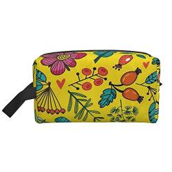 Kulturbeutel für Damen und Herren, wasserdichte Kosmetiktasche, Reise-Make-up-Tasche, Organizer mit Griff, Bunte Blume, gelbe Aufbewahrungstasche von Ahdyr