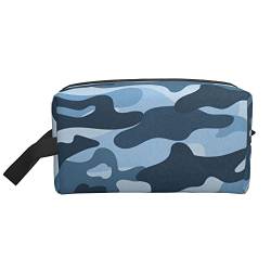 Kulturbeutel für Damen und Herren, wasserdichte Kosmetiktasche, Reise-Make-up-Tasche, Organizer mit Griff, Camouflage-Blau-Aufbewahrungstasche von Ahdyr