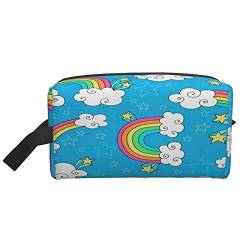 Kulturbeutel für Damen und Herren, wasserdichte Kosmetiktasche, Reise-Make-up-Tasche, Organizer mit Griff, Cartoon-Regenbogen, Himmel und Wolken, Aufbewahrungstasche von Ahdyr