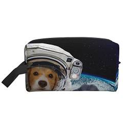 Kulturbeutel für Damen und Herren, wasserdichte Kosmetiktasche, Reise-Make-up-Tasche, Organizer mit Griff, Hunde-Astronauten-Aufbewahrungstasche von Ahdyr