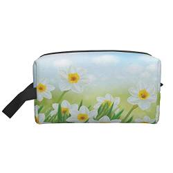 Kulturbeutel für Damen und Herren, wasserdichte Kosmetiktasche, Reise-Make-up-Tasche, Organizer mit Griff, Narzissen, Blumen, Aufbewahrungstasche von Ahdyr