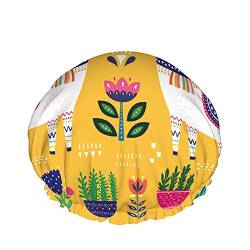 Lama Bad Duschhaube Cartoon Alpaka niedliches Tier dekorativ Boho ethnisches Design Blumen Sommer Duschhauben für Frauen Double Bathing Duschhut Haarschutz wiederverwendbar von Ahdyr