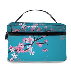 Leder-Make-up-Tasche, Cherry Blossom Pink Floral, wasserdichte tragbare Make-up-Taschen von Ahdyr
