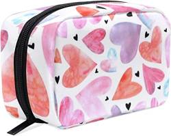 Make-up-Tasche mit Aquarellherzen zum Valentinstag, tragbarer Organizer, Kosmetiktasche für Reisen, Make-up-Tasche, Geschenke, Kulturbeutel für den täglichen Gebrauch für Mädchen und Frauen von Ahdyr