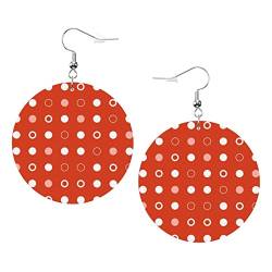 Polka Dots über rotem Hintergrund, runde Kunstleder-Ohrringe für Teenager-Mädchen und Frauen, Tropfen-Ohrringe, Geschenk von Ahdyr