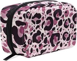 Rosa Schwarz Leopardenmuster Make-up Tasche Tragbarer Organizer Kosmetiktasche für Reisen Make-up-Koffer, Geschenke, Kulturbeutel für den täglichen Gebrauch für Mädchen und Frauen von Ahdyr