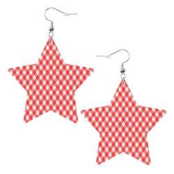 Rote Gingham-Ohrringe aus Kunstleder mit Sternen für Teenager-Mädchen und Frauen, Tropfen-Ohrringe, Geschenk von Ahdyr