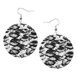 Schwarze weiße Schlangenhautschuppen, runde Ohrringe aus Kunstleder für Teenager, Mädchen, Frauen, Tropfen-Ohrringe, Geschenk von Ahdyr