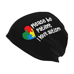 Skull Cap Beanie für Männer Please Be Patient I Have Autism Funny Slouchy Beanie Mützen Leichte Strick-Wintermützen für Unisex Schwarz von Ahdyr