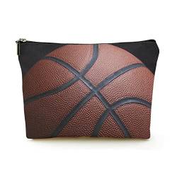 Stilvolle Make-up-Tasche für Damen, Leinen, Reise-Kosmetiktaschen, langlebige Make-up-Organizer-Tasche, strukturierter orangefarbener Basketball, für Damen/Herren von Ahdyr