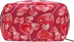 Valentinstag Rote Herzen Süßigkeiten Make-up Tasche Tragbarer Organizer Kosmetiktasche für Reisen Make-up-Koffer, Geschenke, Kulturbeutel für den täglichen Gebrauch für Mädchen und Frauen von Ahdyr