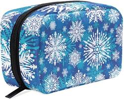 Weihnachten Weiß Schneeflocke Blau Make-up Tasche Weihnachten Tragbarer Organizer Kosmetiktasche für Reisen Make-up-Koffer, Geschenke, Kulturbeutel für den täglichen Gebrauch für Mädchen und Frauen von Ahdyr