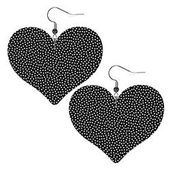Weiße Punkte auf schwarzem Kunstleder, Herz-Ohrringe für Teenager-Mädchen und Frauen, Tropfen-Ohrringe, Geschenk von Ahdyr
