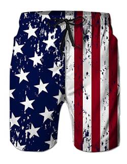 Ahegao Herren-Badehose, schnelltrocknend, 3D-Druck, Strand-Shorts mit Taschen, cooles Netzfutter, Badeanzüge, 2a4 USA-Flagge, L von Ahegao