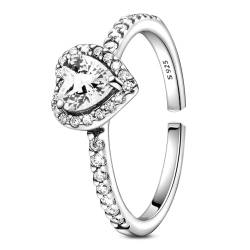 Ahokei Ring Silber 925 Damen Ringe Frauen Ring Verstellbar,Silber Ring mit Herz Zirkonia Ring Silberring Damen 925,Ringe Frauen Silber Damen Ring Schmuck Dupes Schmuck Ringe für Freundin die Box,Weib von Ahokei