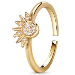 Ahokei Sonne Mond Ring Verstellbar,Sonne Ringe Frauen Gold Ring Set Gold Damen Ringe,Matching Rings Freundschaftsringe Sonne und Mond Ring,Sun and Moon Ringe für Paare Muttertaggeschenk für Frauen von Ahokei