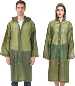 Ahsado 2 Stück Regenponcho, Eva Regenjacke Unisex Wiederverwendbar Regenmantel wasserdicht atmungsaktiv tragbarer Regencape zum Camping Wandern Angeln (dunkelgrün) von Ahsado