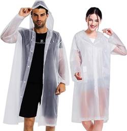 Ahsado 2 Stück Regenponcho, Eva Regenjacke Unisex Wiederverwendbar Regenmantel wasserdicht atmungsaktiv tragbarer Regencape zum Camping Wandern Angeln (transparent) von Ahsado