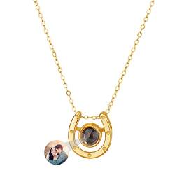 Ahtcftn Glückliche Hufeisen-Foto-Halskette für Frauen Personalisierte Projektionskette Ich liebe dich Halskette mit Bild im Inneren(Gold,16) von Ahtcftn