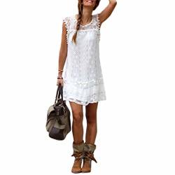 Sommer weisses Minikleid Frauen Spitze Kleid Beilaeufiges Sleeveless Partei Kleid, L, Farbe: Weiß von Ai.Moichien