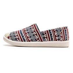 AiJiaTu Damen Casual Canvas/Slipper/Loafer/Flacher Reiseschuh mit Jacquard-Druckmuster EU 36 Rot von AiJiaTu